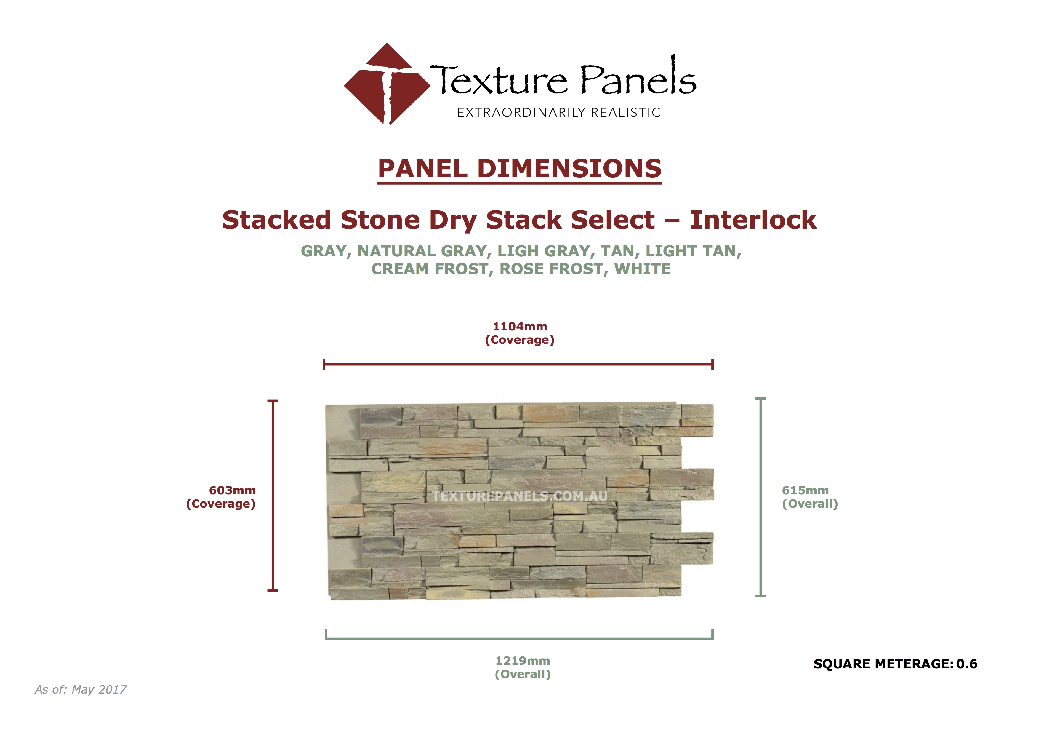 Stacked Stone Dry Interlocked - Dimensions